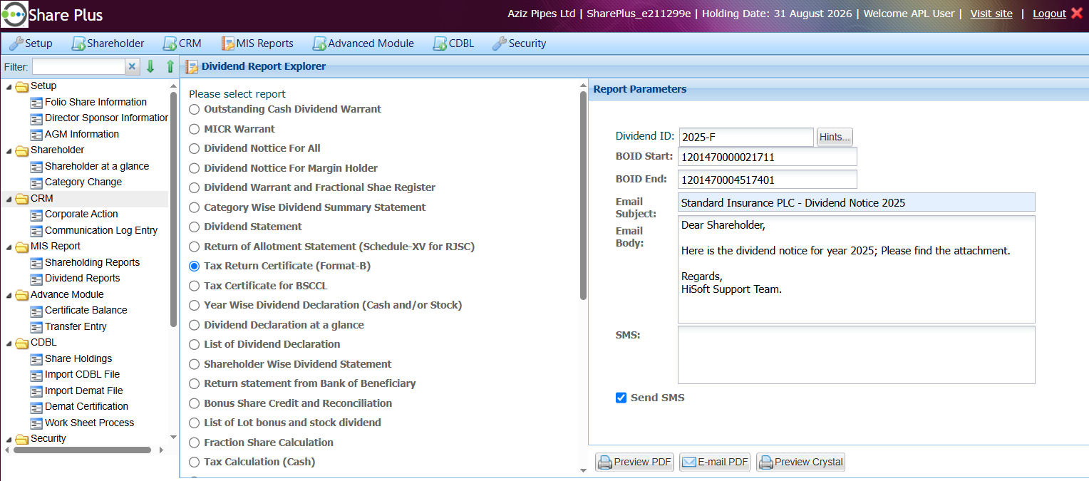 SharePlus SaaS Application (Share BackOffice) screen 2